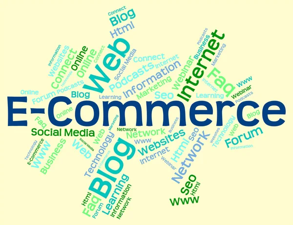 Palavra de comércio eletrônico significa vender comércio e online — Fotografia de Stock