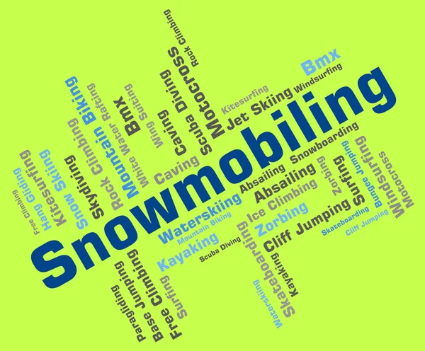 Snowmobiling λέξη μέσα χειμερινό άθλημα και Snowmobile — Φωτογραφία Αρχείου