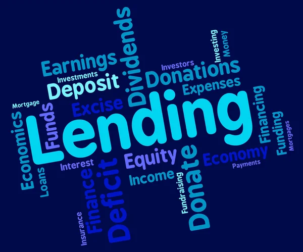 Palavra emprestando mostra empréstimo bancário e avanço — Fotografia de Stock