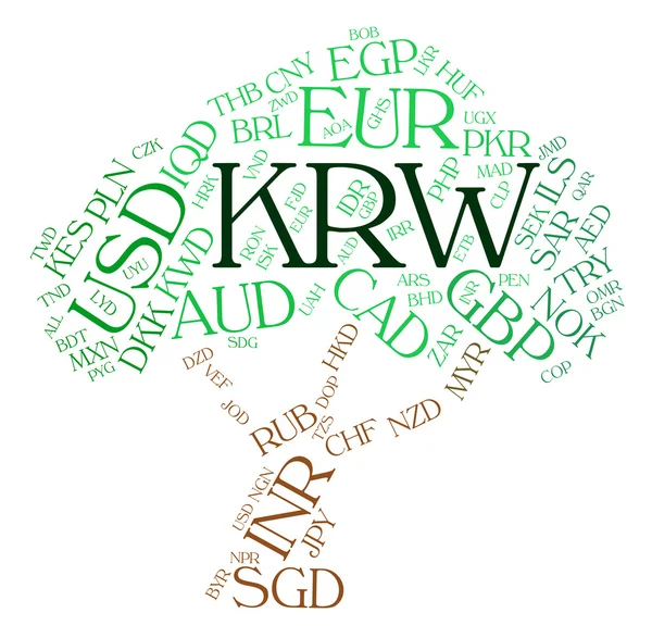 Krw Moneda indica Corea del Sur ganó y cambio —  Fotos de Stock