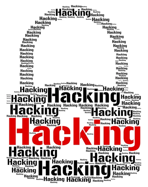 Hacking Lock vertegenwoordigt kwetsbare Wordcloud en spleet — Stockfoto