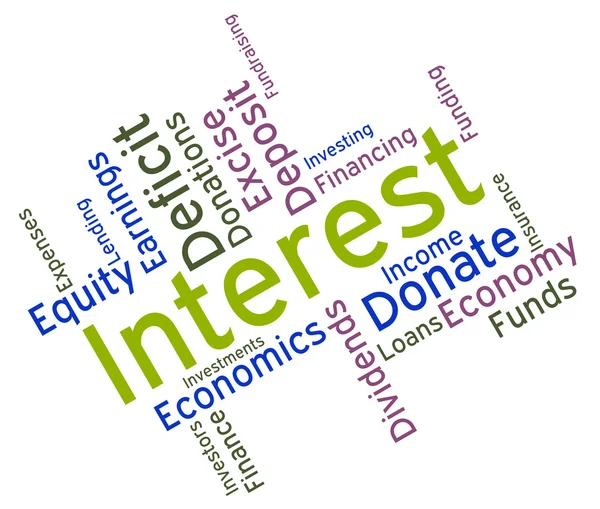 Слово "интерес" указывает на возврат прибыли и текст — стоковое фото