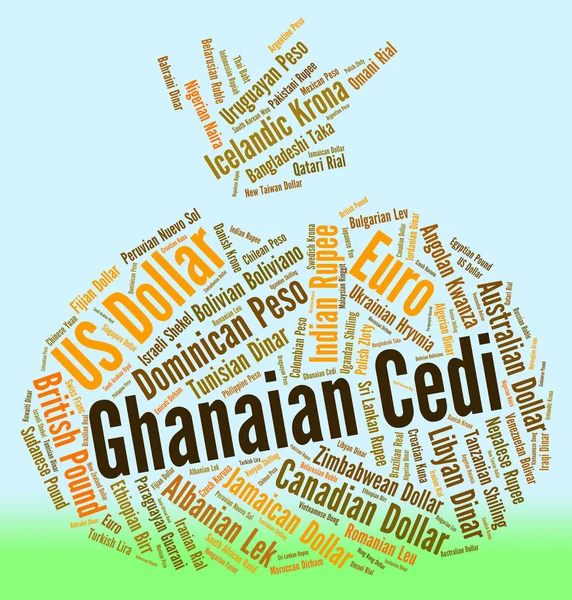 Cedi ghanés indica moneda extranjera y billetes — Foto de Stock