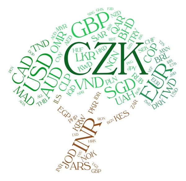 CZK munt vertegenwoordigt Tsjechische Koruna en uitwisseling — Stockfoto
