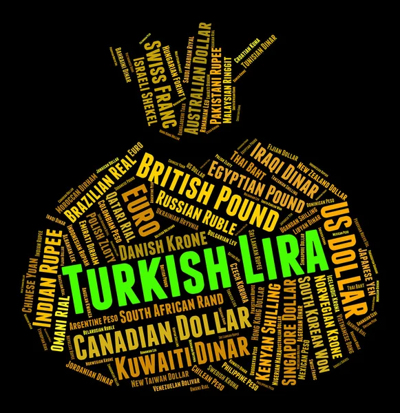Turkish Lira Means Worldwide Trading And Exchange — Stock Photo, Image