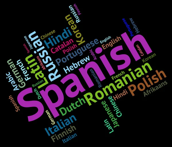 Lengua española muestra traductor de vocabulario y Wordcloud —  Fotos de Stock