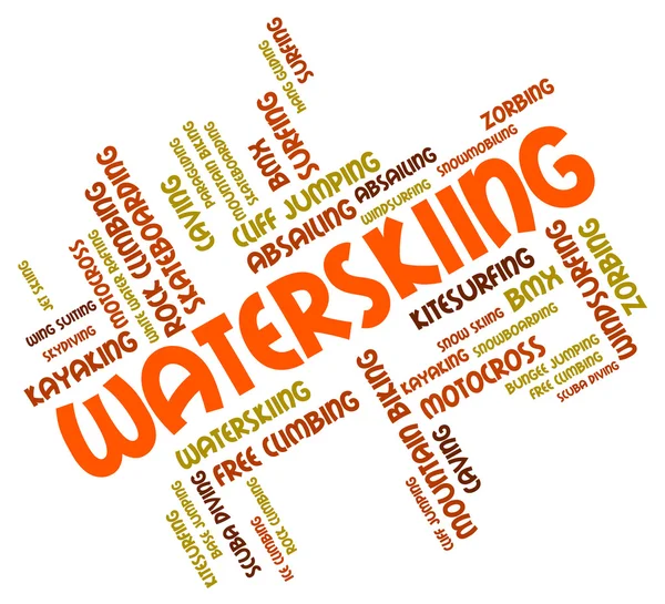 Waterskiën woord geeft aan Watersport-watersport en Sport — Stockfoto