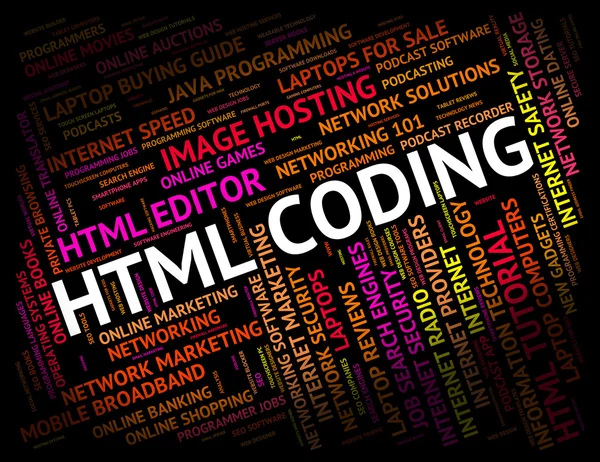 Html Coding Shows Hypertext Markup Language And Cipher — Stock Photo, Image