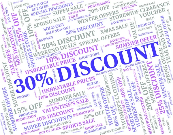 Thirty Percent Off Indicates Save Offers And Words — Stock Photo, Image