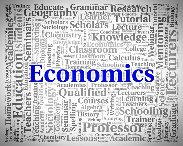 Ökonomie Wort zeigt Text monetär und ökonomisieren — Stockfoto