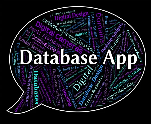 Приложение базы данных означает текстовые приложения и приложения — стоковое фото