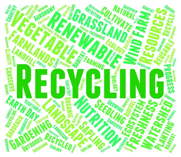 Reciclagem Palavra Representa a Terra amigável e reciclável — Fotografia de Stock