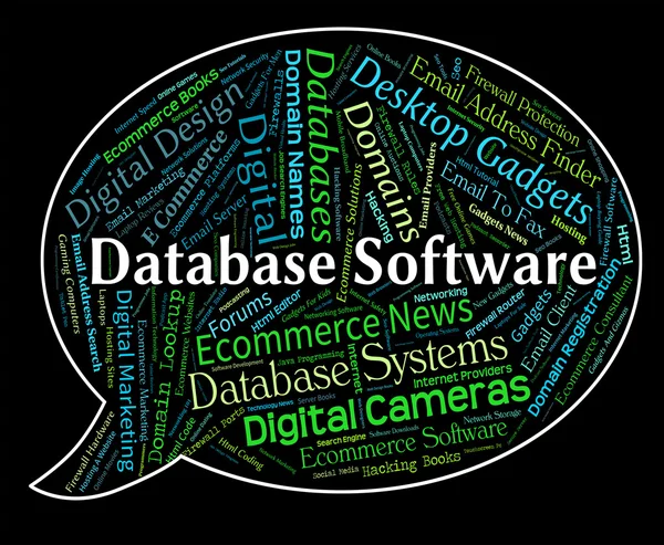 Software de base de datos significa informática de texto y freeware —  Fotos de Stock