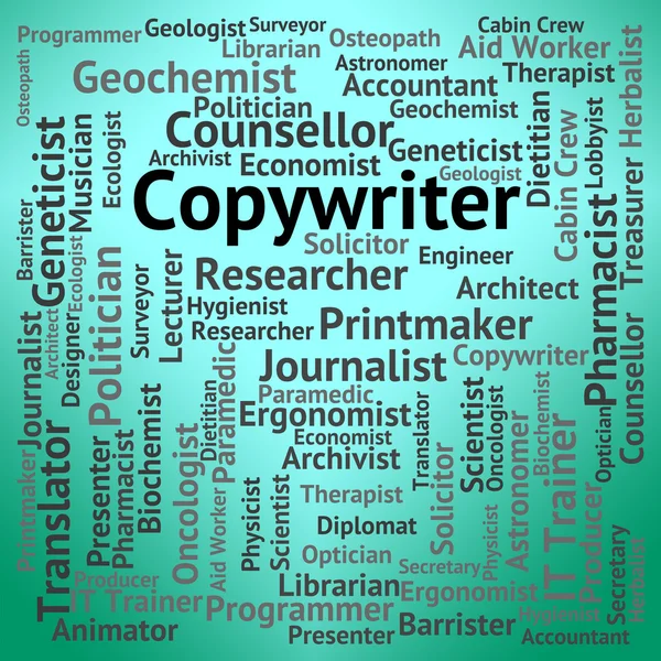 Copywriter lavoro indica occupazioni annuncio e pubblicità — Foto Stock