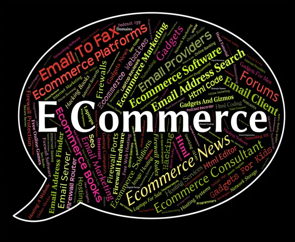 Palavra de comércio eletrônico indica negócios on-line e Biz — Fotografia de Stock