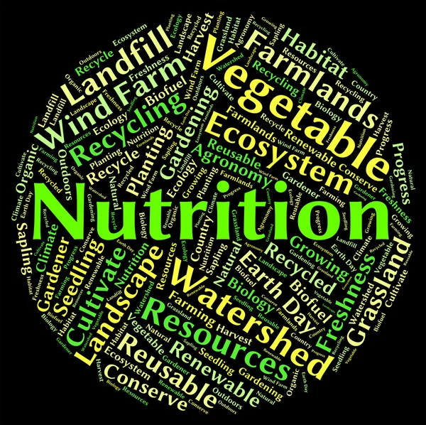 Nutrição Palavra mostra nutrientes Alimentos e palavras — Fotografia de Stock