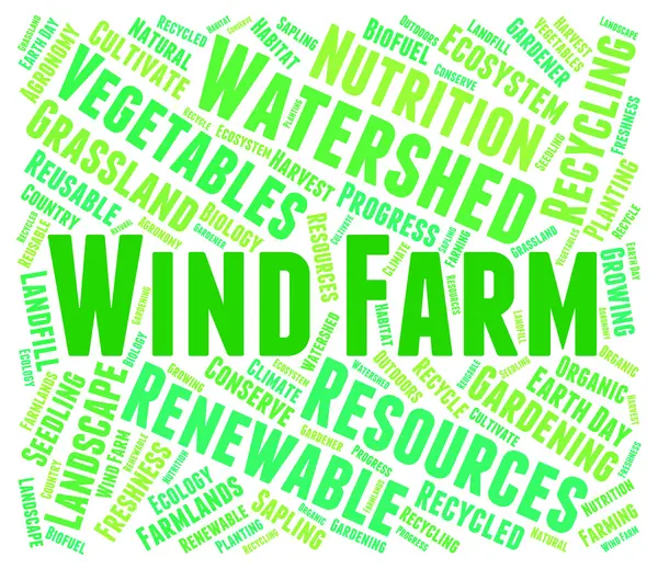 Rüzgar Çiftliği Word temsil eden yeşil enerji ve enerji — Stok fotoğraf