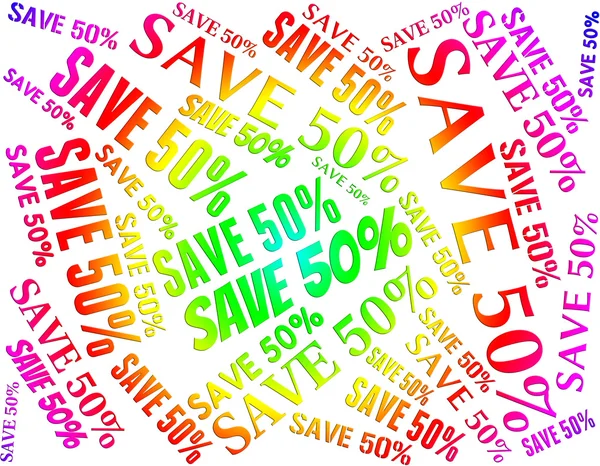 Fifty Percent Off Represents Bargains Word And Sale — Stock Photo, Image