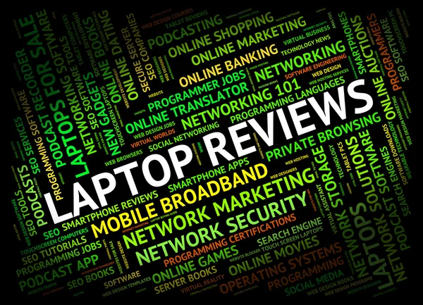 Laptop Reviews Shows Feedback Text And Word — Stock Photo, Image