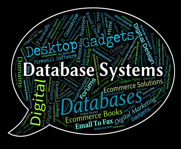 Sistemas de base de datos muestra palabra digital y PC — Foto de Stock