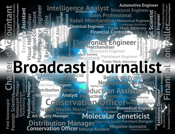 Periodista de radiodifusión muestra corresponsal de guerra y anuncia —  Fotos de Stock