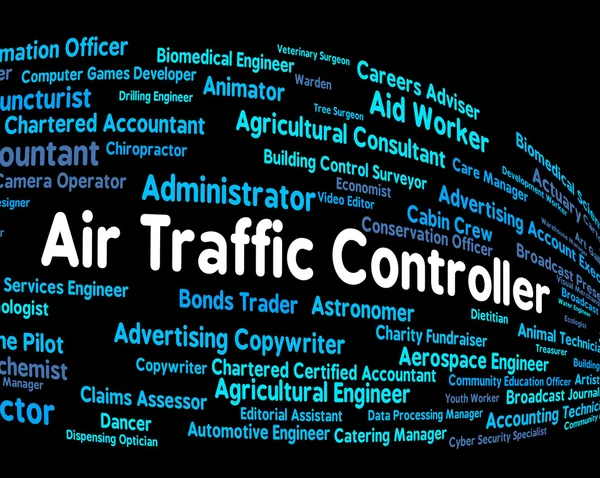 Kontroler ruchu lotniczego stanowi praca pracownik i tekst — Zdjęcie stockowe