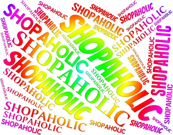 Shopaholic Word представляє роздрібні продажі і наркоман — стокове фото