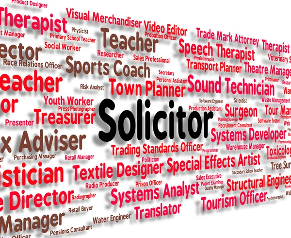 Solicitor Job Indica Praticante Legal e Barreira — Fotografia de Stock