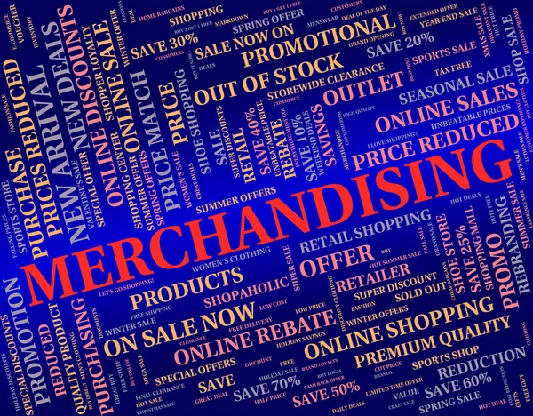 Merchandising Word Representa Publicitar Comercio y Promover —  Fotos de Stock