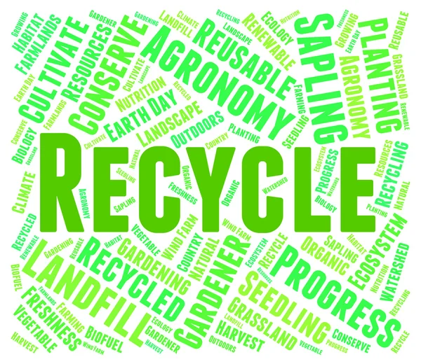 Resirkuleringsord viser miljøvennlig og resirkulert – stockfoto