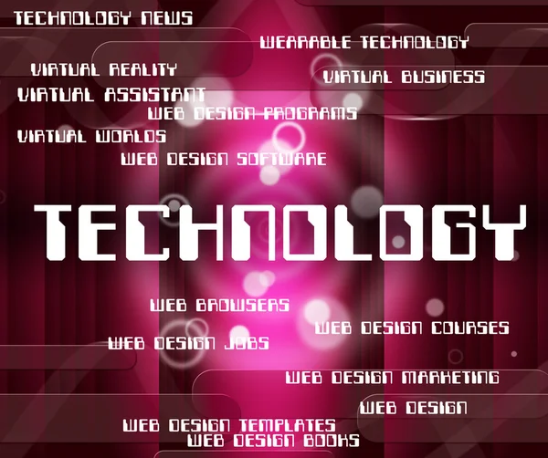 Słowo technologia oznacza elektroniczny elektronika i słowa — Zdjęcie stockowe
