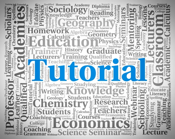 Tutorialwort zeigt Online-Tutorials und College an — Stockfoto