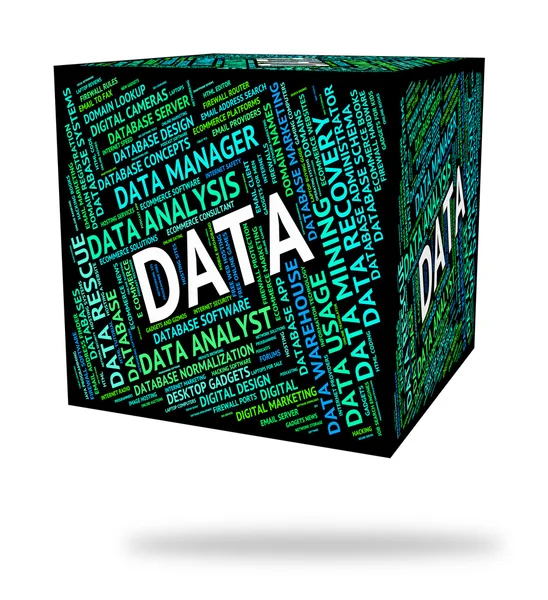 Datenwort repräsentiert Fakten Wörter und Technologie — Stockfoto