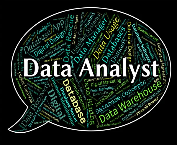 Data Analyst Shows Analyser Words And Analysts — Stok fotoğraf