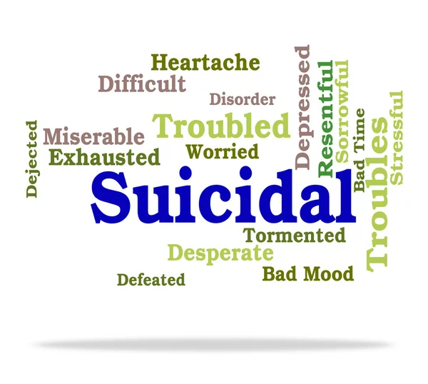 Suicidal Word Indicates Suicide Crisis And Depressed — Zdjęcie stockowe