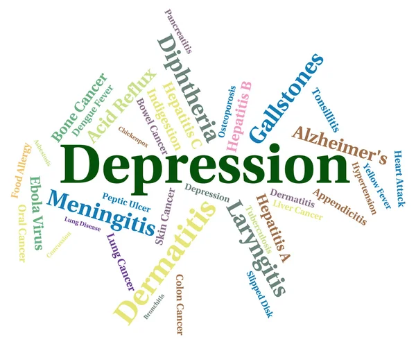 Słowo depresja stanowi słabe zdrowie i nieszczęście — Zdjęcie stockowe