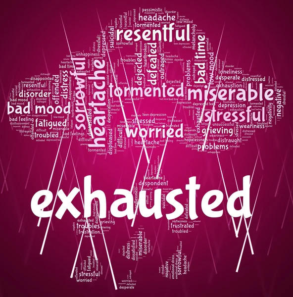 Exhausted Word Represents Tired Out And Drained — Stock Photo, Image