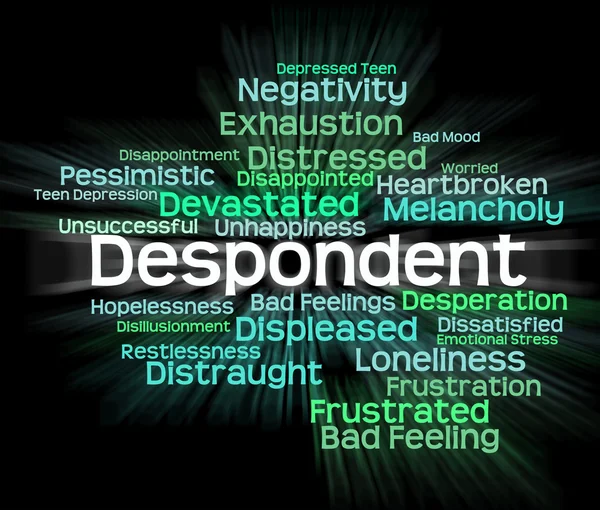 Despondent Word Shows Woebegone Discouraged And Miserable — 图库照片