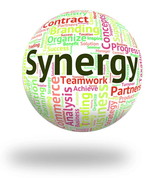 Synergie Mot indique travailler ensemble et la collaboration — Photo