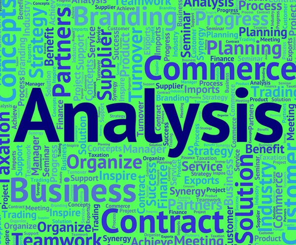 Analizy słowa pokazuje Analytics dane i analizy — Zdjęcie stockowe