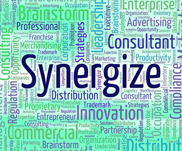 Synergize Word Indicates Work Together And Partner — Φωτογραφία Αρχείου