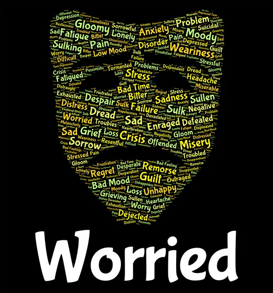 Worried Word Represents Ill At Ease And Agitated — Stockfoto