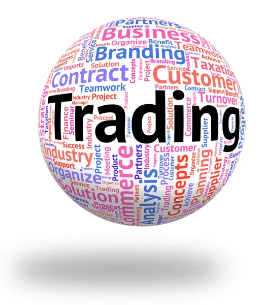 Palabra de Trading Indica el Comercio Electrónico Wordcloud Y Negocios — Foto de Stock