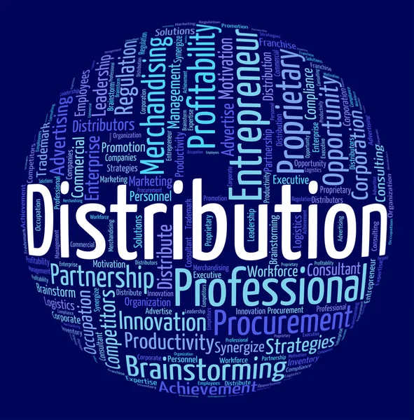 Distribuzione parola significa distribuire logistica e testo — Foto Stock