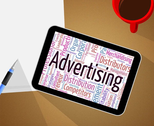 Word reklam reklam promosyon ve reklam gösterir — Stok fotoğraf