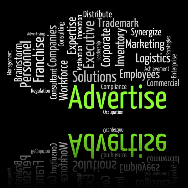 Werbung Wort zeigt Wörter Anzeigen und Förderung — Stockfoto