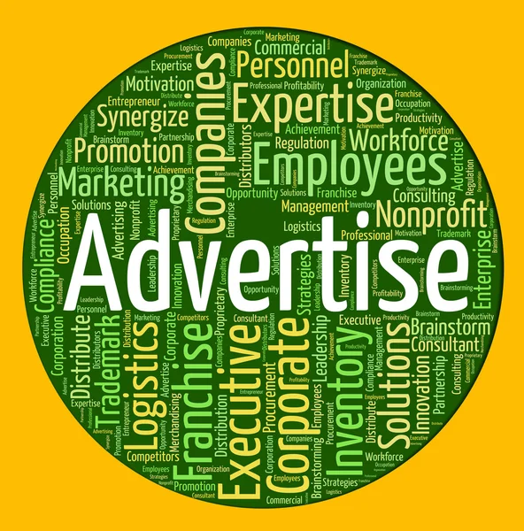 Werben Word Shows fördern Werbung und Wordcloud — Stockfoto