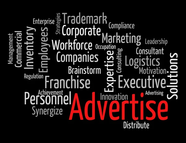 Advertise Word Means Text Promotion And Ads — Stock Photo, Image