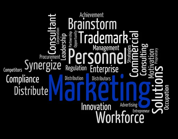 Marketing Word Means Sell Promotion And Wordclouds — Stock Photo, Image