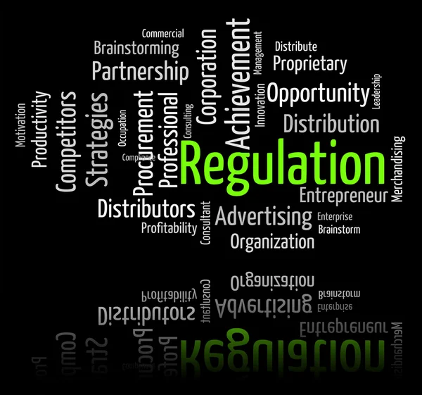 Rozporządzenie słowo oznacza wytyczne zasady i uregulowania — Zdjęcie stockowe